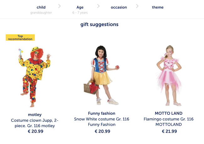 myToys Gift finder recommendation