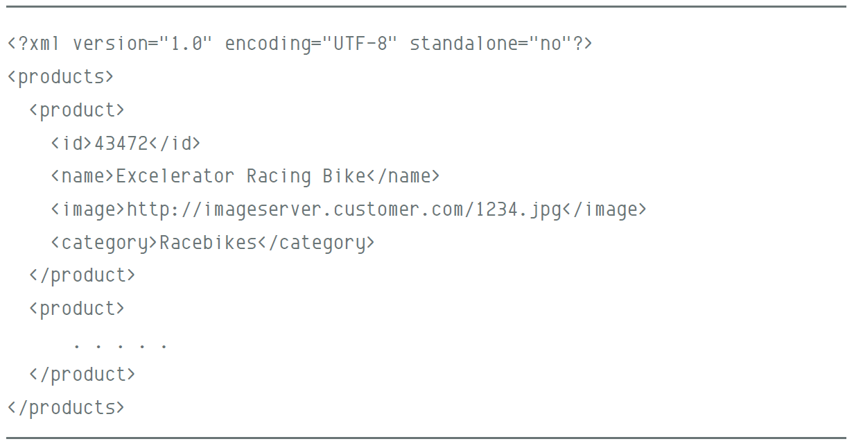 product data example xml