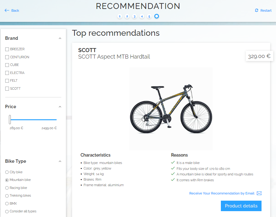 Recommendation from the Bike Advisor